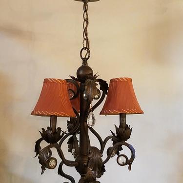 3 Arm Steel Chandelier with Red Shades