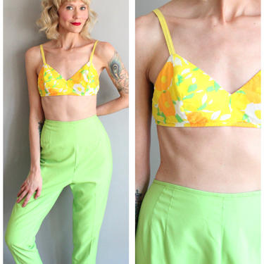 1960s Bikini Top // Bright Floral Sun Top // vintage 60s sun top 