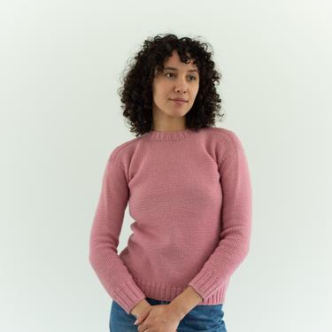 Vintage Bubblegum Pink Sweater | Handknit Crew Jumper | Wool | XS | 