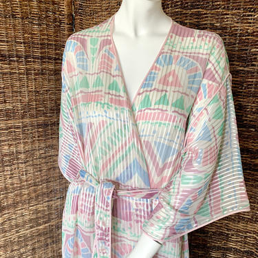 Vintage 70s 80s Caftan, Kimono, Robe, Tribal Print, Wide Sleeves 
