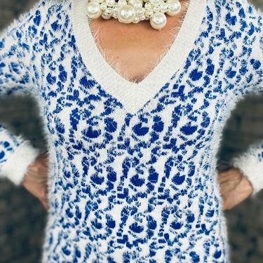 Blue Cheetah Print Sweater Dress 