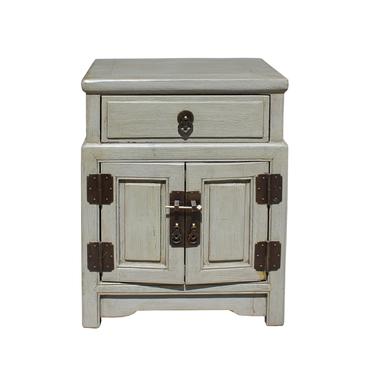 Chinese Distressed Light Gray Metal Hardware End Table Nightstand cs3917E 