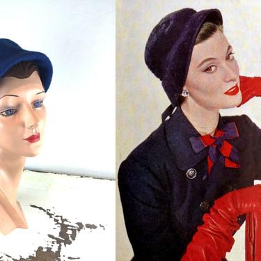 Thinking She'll Have a Kir Royale - Vintage 1950s Royal Blue Wool Bucket Hat 