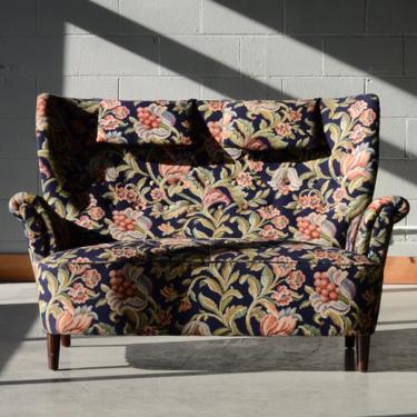 Mid-Century Scandinavian Loveseat with Bold Floral Upholstery 