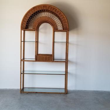 Mid-Century Woven Wicker Arched Etagere 