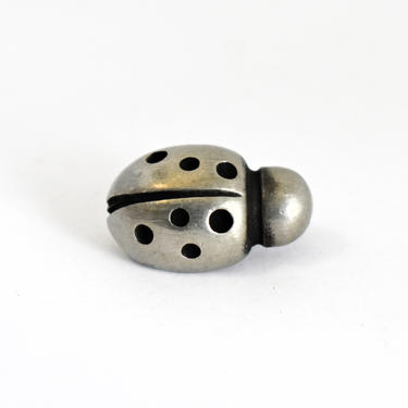 Whimsical 50's Modernist pewter ladybug scatter pin, unusual silver grey metal abstract seven-spotted ladybird good luck c clasp brooch 