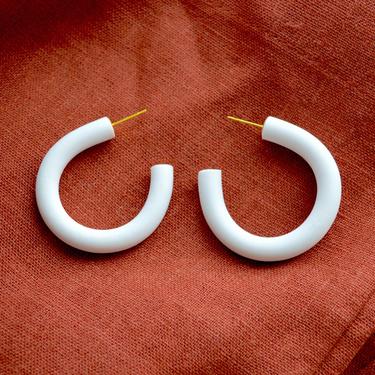 White Polymer Clay Hoop Earrings, Gift for Her, Stocking Stuffer 