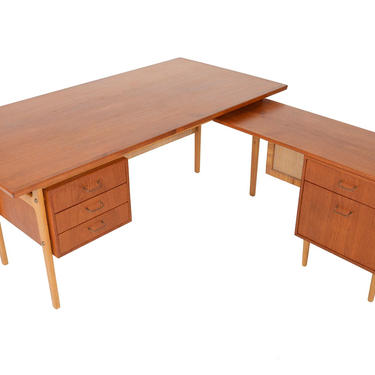 Danish Mid Century Modern Torben Strandgaard Teak + Oak Executive Desk with Return 