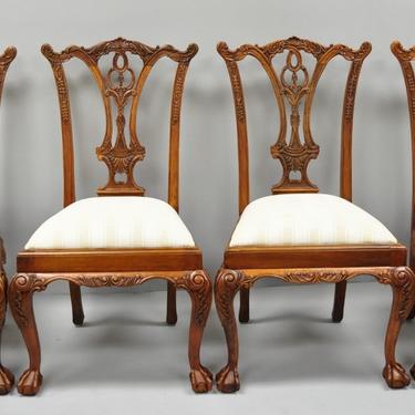Set of 4 Chippendale Style Carved Mahogany Ball and Claw Repro Dining Chairs