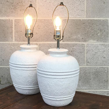 Vintage Table Lamps Retro 1980s Contemporary Style + White Textured Plaster + Two Units On Hand + SOLD SEPARATELY + Home Decor and Lighting 