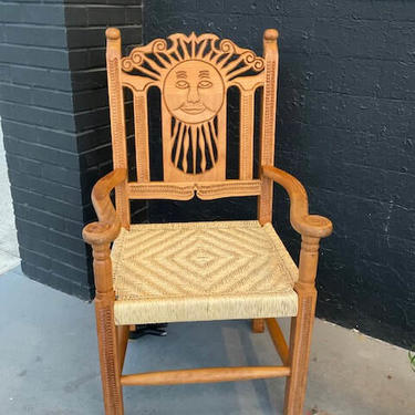 Mexican Sun God Arm Chair w\/ Woven Rush Seat
