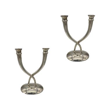Late 20th Century Sterling Silver Candle Holder Pair by Villa 