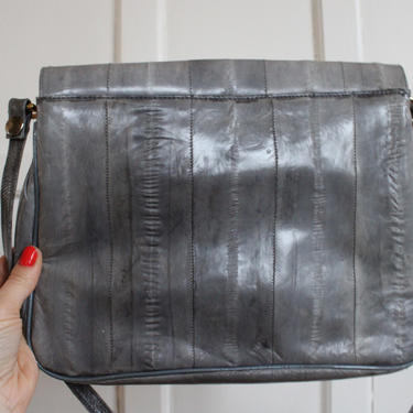 Vintage Gray Genuine Eel Skin Shoulder Bag 