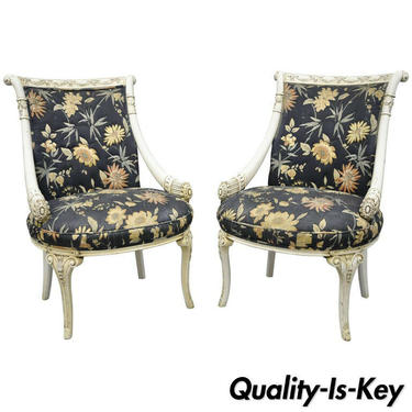 Pair of French Hollywood Regency Carved Cornucopia Chairs after Grosfeld House
