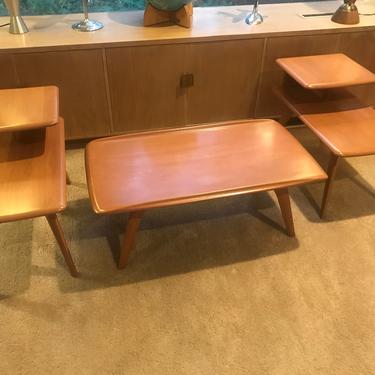 Heywood Wakefield Coffee Table and End Tables, Champaign finish 