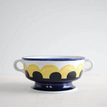 Vintage Arabia Finland Paju Bowl with Small Side Handles in Blue and Yellow 