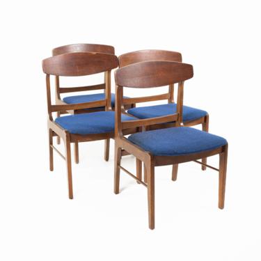Stanley Mid Century Walnut Blue Seat Dining Chairs - Set of 4 - mcm 