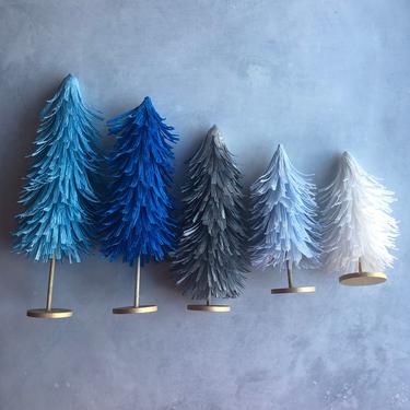 Winter Wonderland Bottle Brush Trees - Set of 5 - Paper Trees for Holiday Decor, Wholesale, or Weddings 
