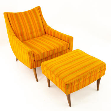 Adrian Pearsall Style Kroehler Mid Century Orange and Green Striped Lounge Chair and Ottoman - mcm 