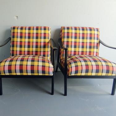 Vintage Mid Century Modern Plaid Lounge Chair - Set of 2 