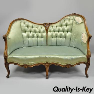 Antique French Louis XV Style Carved Walnut Double Hump Back Settee Loveseat
