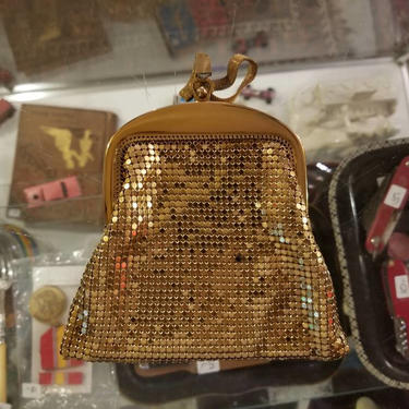 Vintage Whiting and Davis Company Gold Sequin Mesh Change Purse 