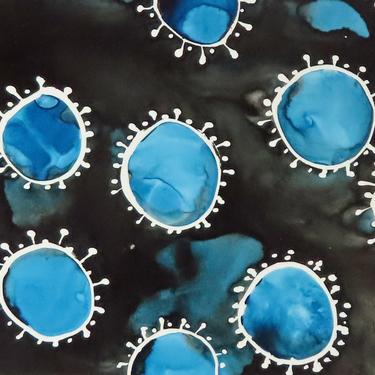 Black and Indigo Coronavirus - Original Ink Painting on Yupo - Virology Art - COVID Art 