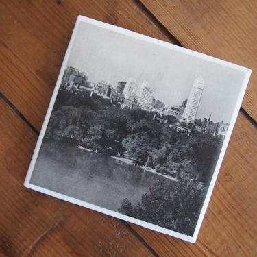 1939 Minneapolis Minnesota Skyline Vintage Photo Coaster - Ceramic Tile - Repurposed 1930s Colliers Atlas - Handmade - Foshay Tower 