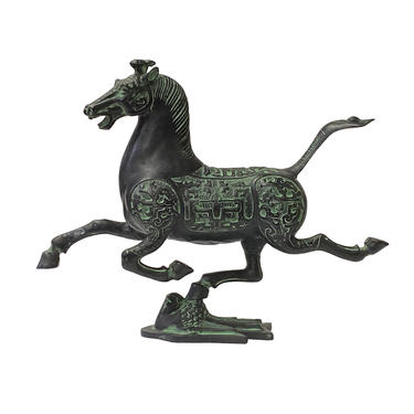Chinese Black Green Rustic Ancient Artistic Horse Figure Display ws1485BE 