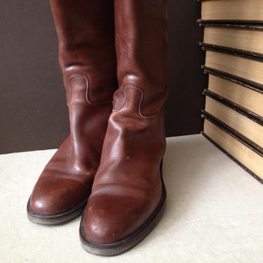 Brown Leather Riding Boots Italy Chestnut Brown Distressed Leather Equestrian Riding Boots 37 EU 