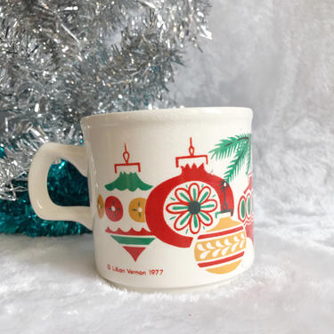 Vintage Christmas Ornament Mug | 70s Lillian Vernon Holiday Ornaments Cup by blindcatvintage