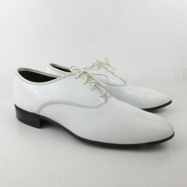 White Shoes Oxfords Patent Dress Vintage 1970s Men's 10 1/2 