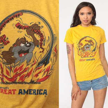 Looney Tunes Shirt TAZ Tshirt Great America Rollercoaster T Shirt Tasmanian Devil 80s Graphic Warner Bros 70s Vintage Tee Small S 