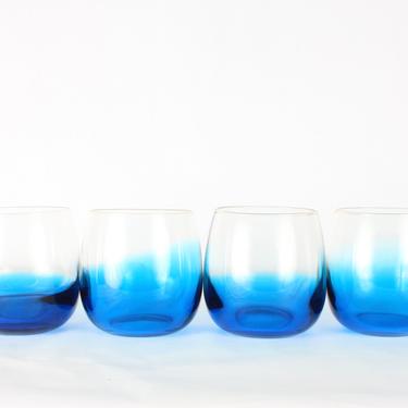 Blue Ombre Glassware, Vintage Glassware, Azure, Roly Poly, Blue Glasses, Vintage, Mid Century Glassware, Cocktail Glassware, Set of 4 