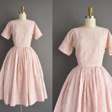 vintage 1950s dress | Pastel Pink Sweeping Full Skirt Cocktail Party Dress | Small | 50s vintage dress 