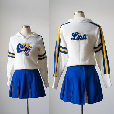 Vintage Cheerleading Outfit / 1960s Knit Cheerleading Sweater / Tennis Skirt / Vintage High School Cheer Outfit / Vintage Athletic Uniform 