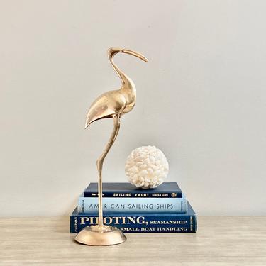 Brass Flamingo Statue Tall Large Gold Bird Figurine Coastal Beach Decor 