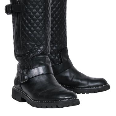 Chanel - Black Quilted Leather Biker Boots Sz 8