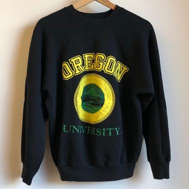 Oregon Ducks Black Puffy Print Crewneck Sweatshirt