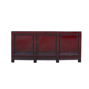 Distressed OxBlood Red Finish High Credenza Console Buffet Table cs5383S