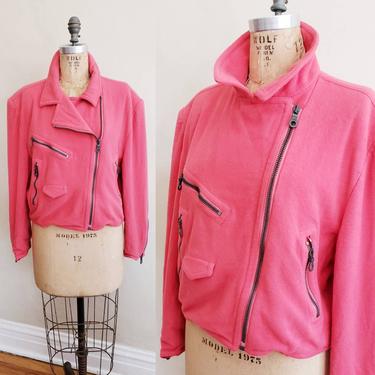 80s Mondi Jacket Pink Wool Blend Cropped with Zippers / 1980s Designer German Casual Sporty Motorcycle Style Jacket / 42  Large / Uggla 