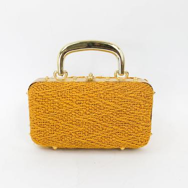 1960s Gold Box Purse | Gold Sisal Woven Box Purse | Forsum Italy 