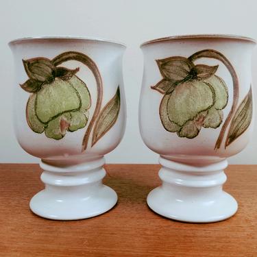 Vintage Denby Troubadour | 5 1/8&amp;quot; (2) Water Goblets VERSION 2 | Hand Painted | Magnolia Flowers Leaves 