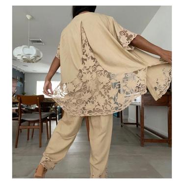 vintage embroidered cutwork essential minimal relaxed fit luxe easy fit 2 pc suit 