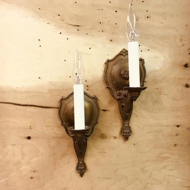 Pair 1940's Cast Metal Candle Sconces Rewired 