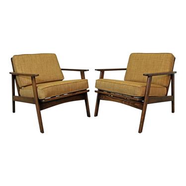 Mid-Century Lounge Chairs, Danish Modern, Honey Wheat, Walnut, Arm Chairs, Accent Chairs, Lounge Chairs-PAIR 