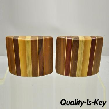 Vintage Mid Century Modern Solid Wood with Inlay Curved Bookends - a Pair