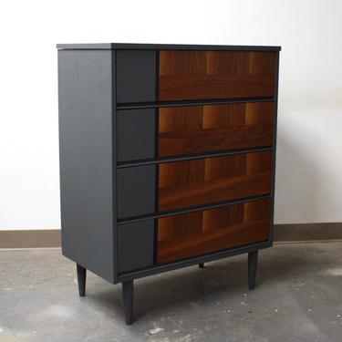 AVAILABLE Gray and Wood Mid Century Modern Tall Dresser//MCM Tallboy//Refinished Vintage Modern Dresser//Mid-Century Highboy 