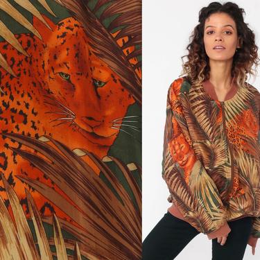 Jungle Leopard Jacket 90s Windbreaker Bomber Jacket Animal Print Face 80s Oversized Vintage Women Novelty Tropical Medium Large 