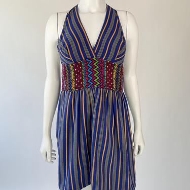 Blue Striped Guatemalan Halter Dress